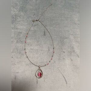 NWOT Lia Sophia wire necklace with beads and teardrop metal and pink gemstone
